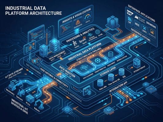 Industrial data platform architecture diagram with key components labeled.